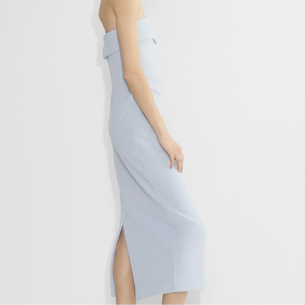 NWT Babaton FigureKnit Eyecatcher Strapless Midi Dress Dew Blue Aritzia L - Picture 2 of 6